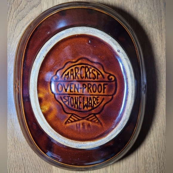 Vintage Marcrest Ovenproof Stoneware Divided Serving Baking Dish Brown Daisy Dot - Picture 3 of 3